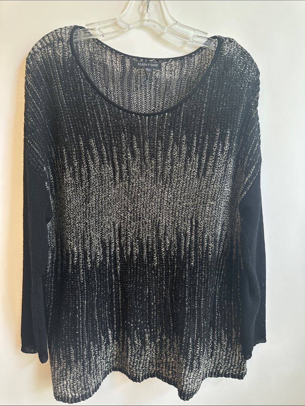 Eileen Fisher Black & White Mesh Open Knit Scoop-Neck Top